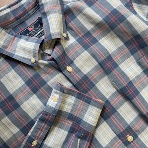 Vineyard Vine Mens Classic Fit Canoe Murray Button-Down Shirt Medium Plaid Linen